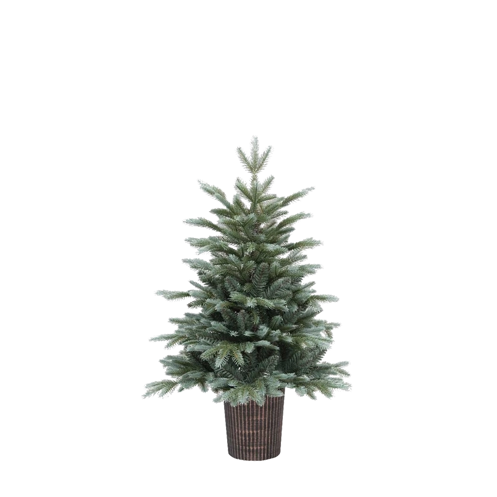 Pinetto Natalizio Argento (90 cm) in PE+PVC con Vaso Rotondo Marrone