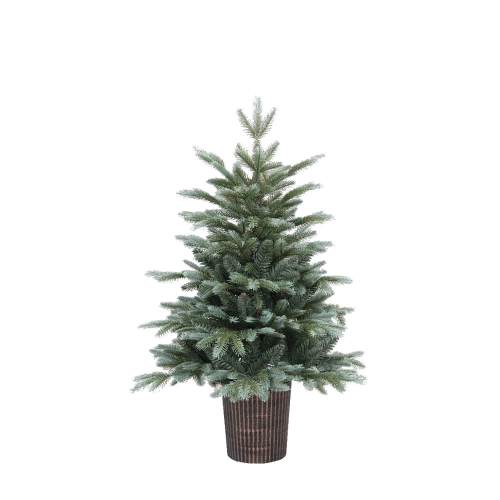 Pinetto Natalizio Argento (90 cm) in PE+PVC con Vaso Rotondo Marrone