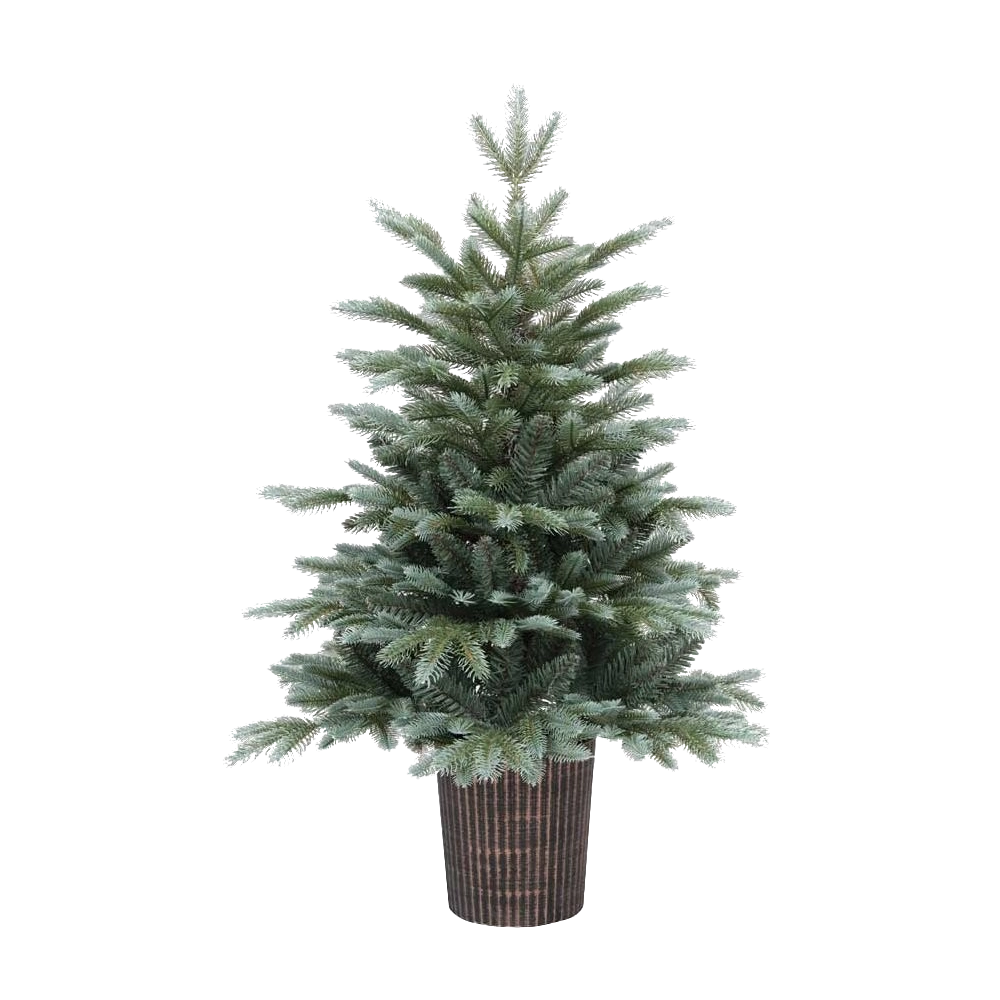 Pinetto Natalizio Argento (90 cm) in PE+PVC con Vaso Rotondo Marrone