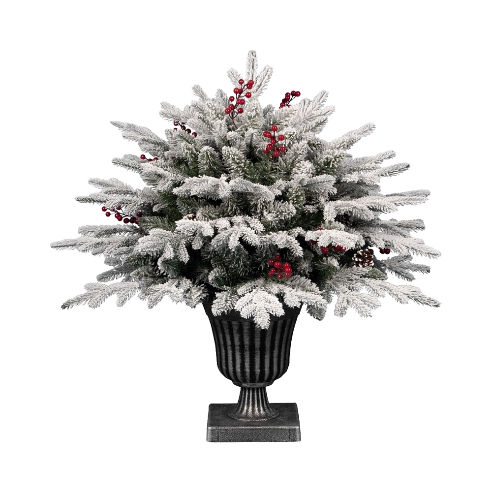 Pinetto Natalizio (75 cm) Floccato con Pigne, Bacche e Vaso