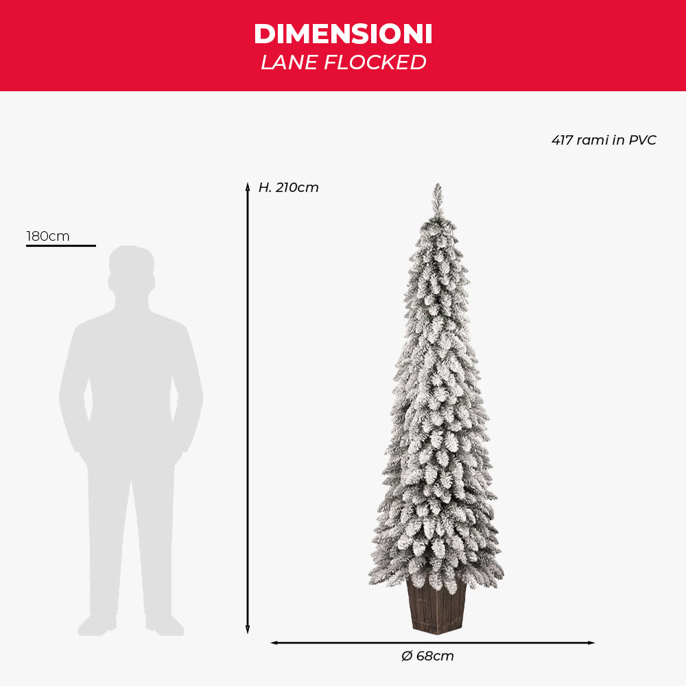 Pinetto Natalizio “Lane” (120 cm) in PVC Floccato con Vaso Quadrato