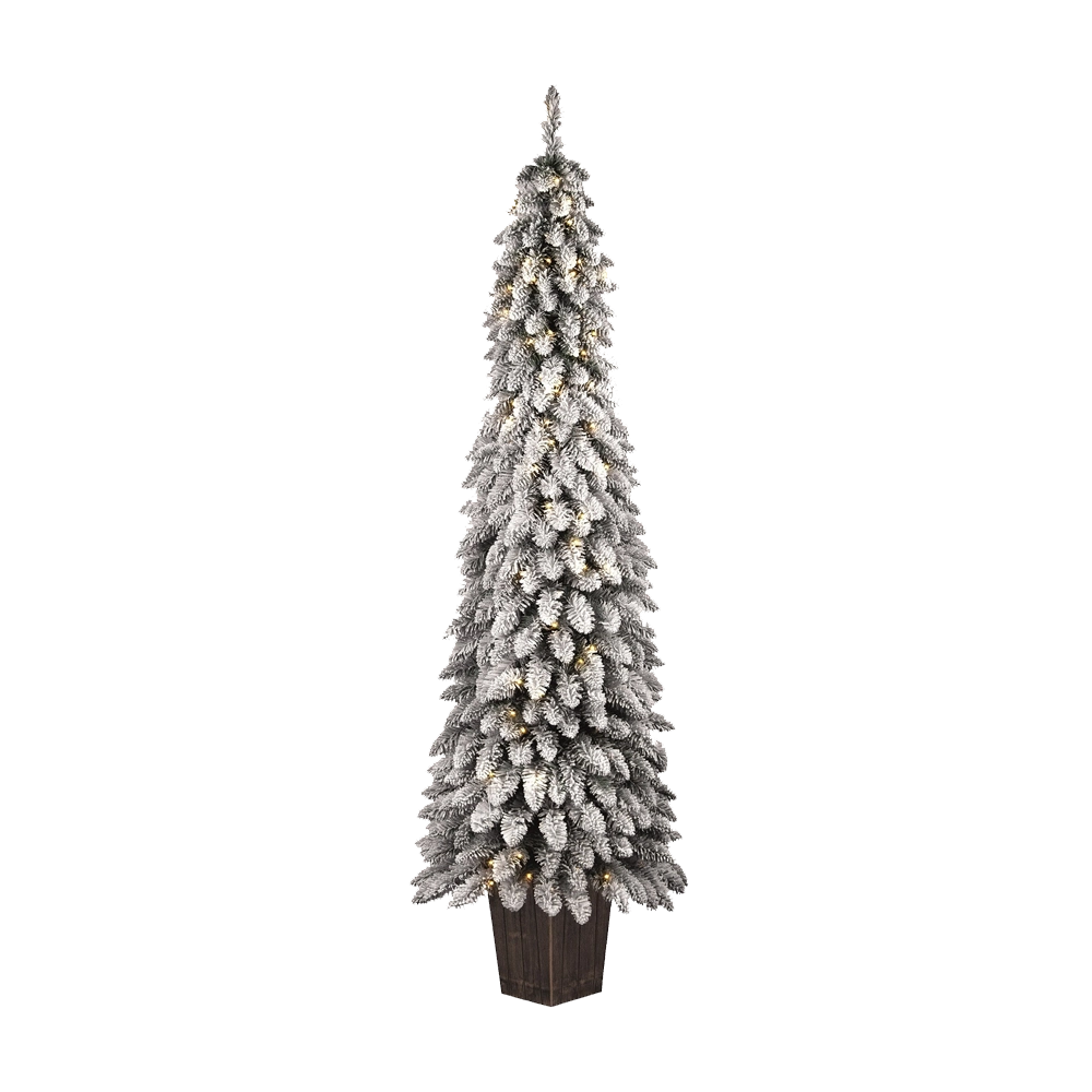 Pinetto Natalizio “Lane” (120 cm) in PVC Floccato con 250 LED Luce Calda e Vaso Quadrato