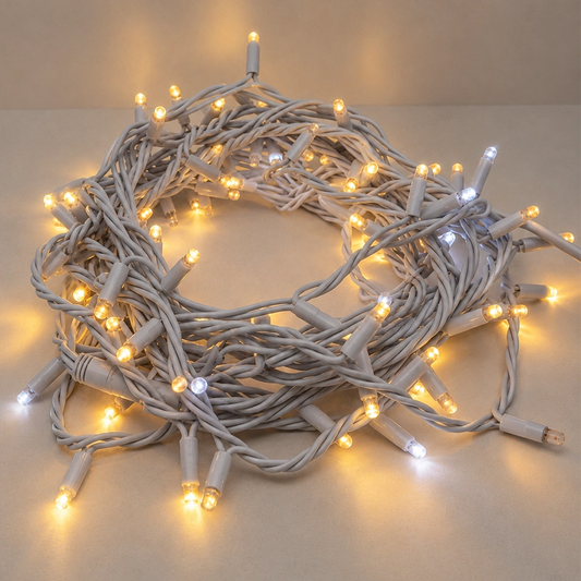 Prolunga 100 LED Bianco Caldo con 20 Flash - Cavo Bianco
