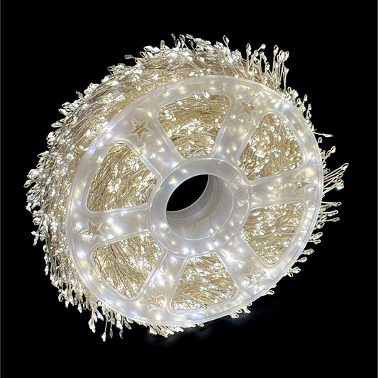 Cluster 2000 Gocce di LED Bianco Caldo su filo di rame in Bobina