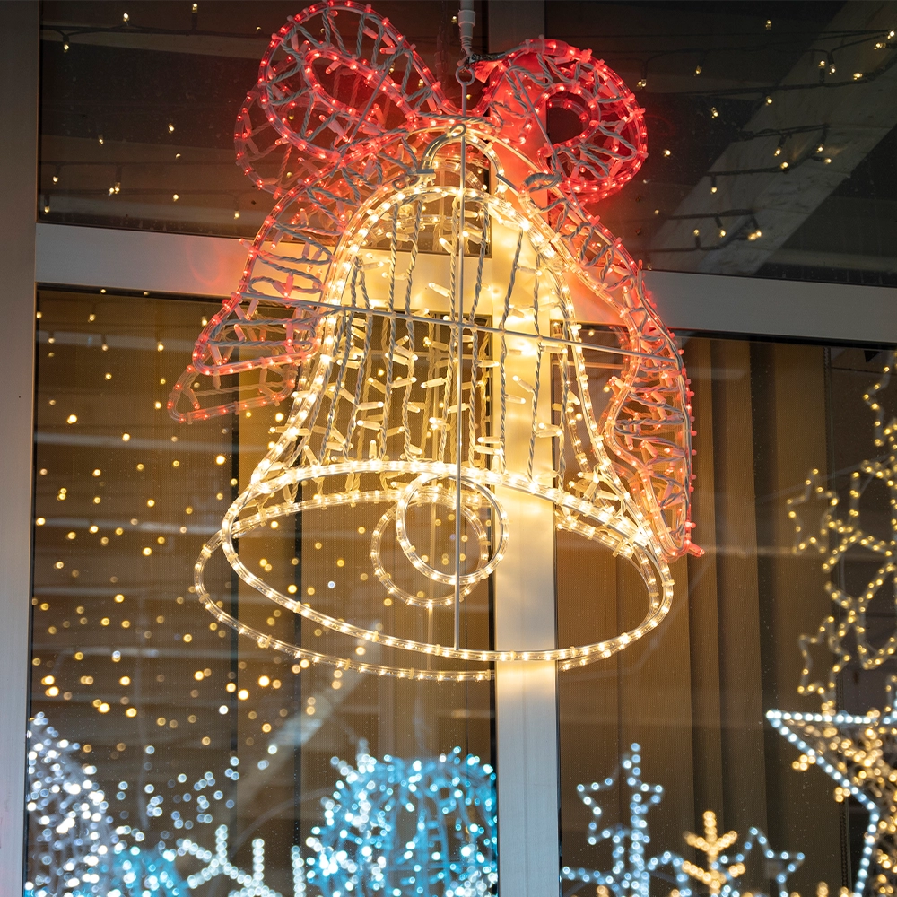 Campana Natalizia Luminosa 90 cm - Decorazione Esterna IP44 con Fiocco Rosso