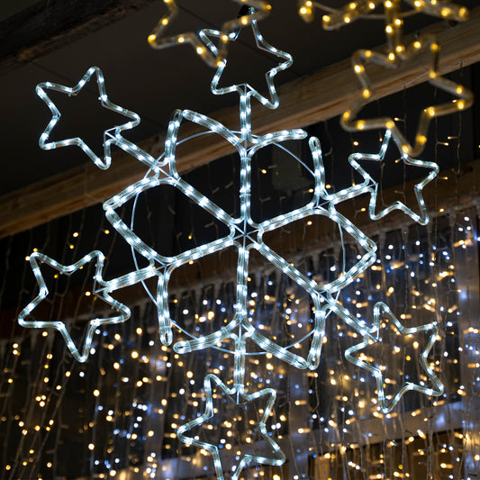 Fiocco di Neve con Stelle e Tubo LED Bianco 84 cm
