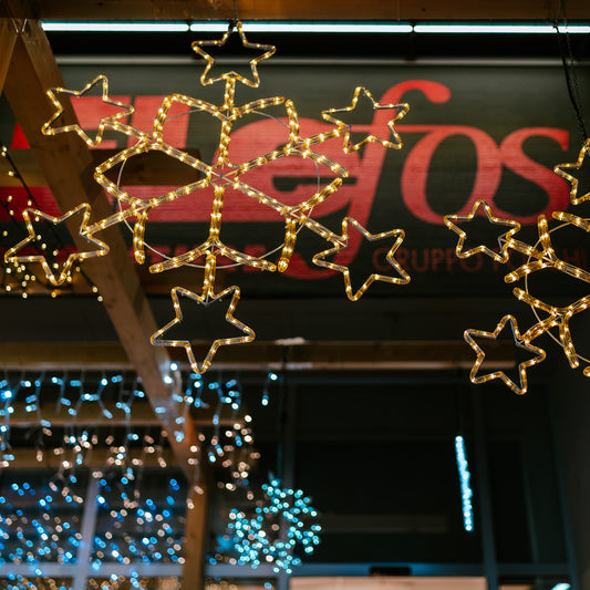 Fiocco di Neve con Stelle e Tubo LED Bianco 84 cm