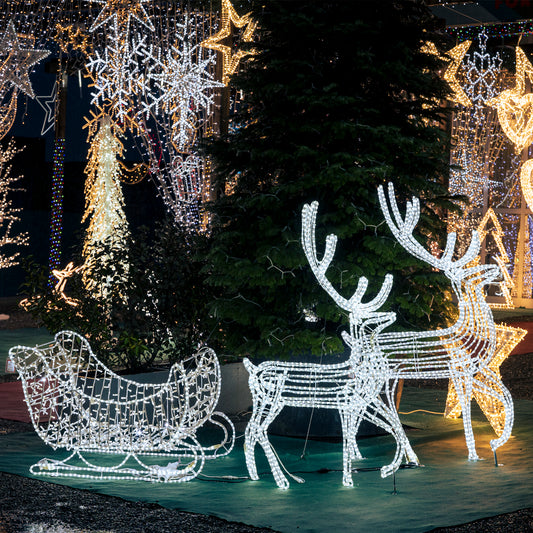 Slitta Natalizia 80x120x80 cm con Tubo LED e Luci Lucciolone