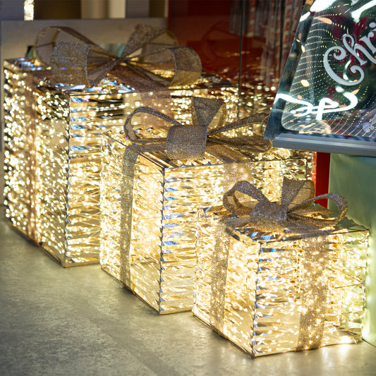 Set 3 Pacchi Regalo Luminosi Prestige Gold con 4200 LED