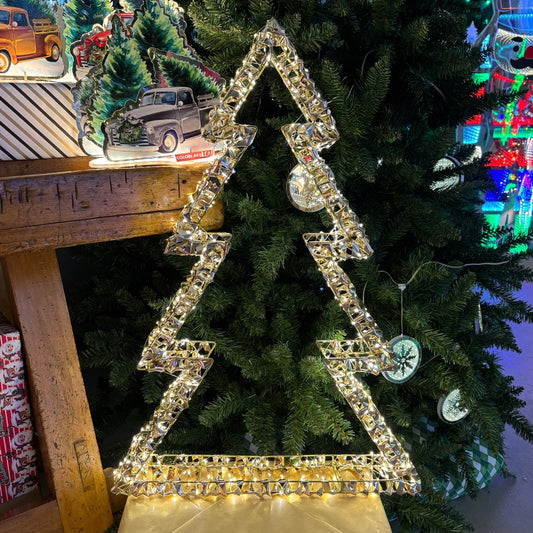 Albero 3D dorato con luci LED bianco caldo