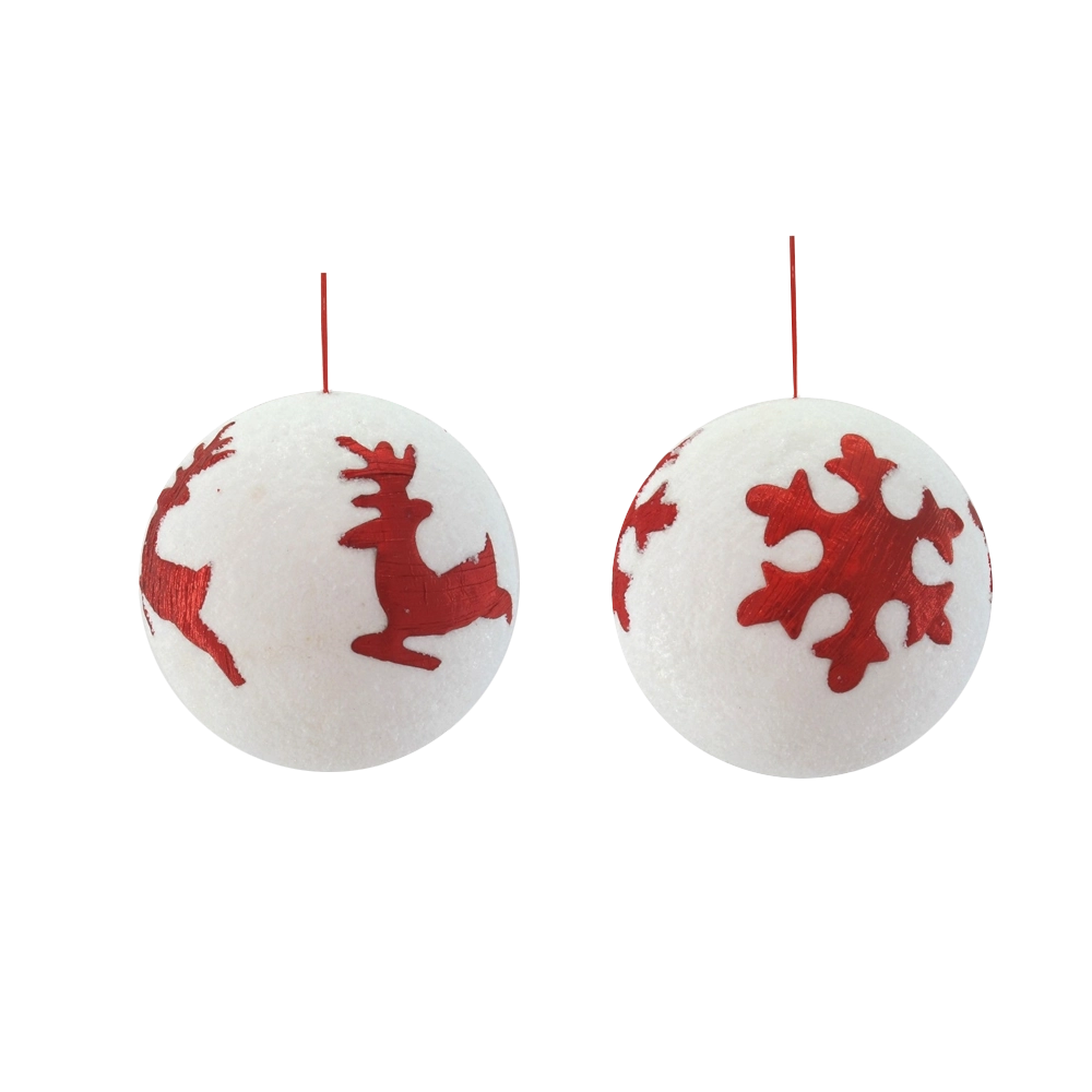 Sfera Decorativa Crystal Chic 25cm Bianca con Decoro Patch Stoffa Rossa