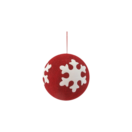 Pallina di Natale Rossa 25 cm Crystal Chic - Decorazione Patch in Tessuto Bianco