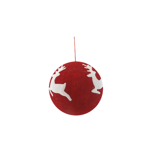 Pallina di Natale Rossa 25 cm Crystal Chic - Decorazione Patch in Tessuto Bianco