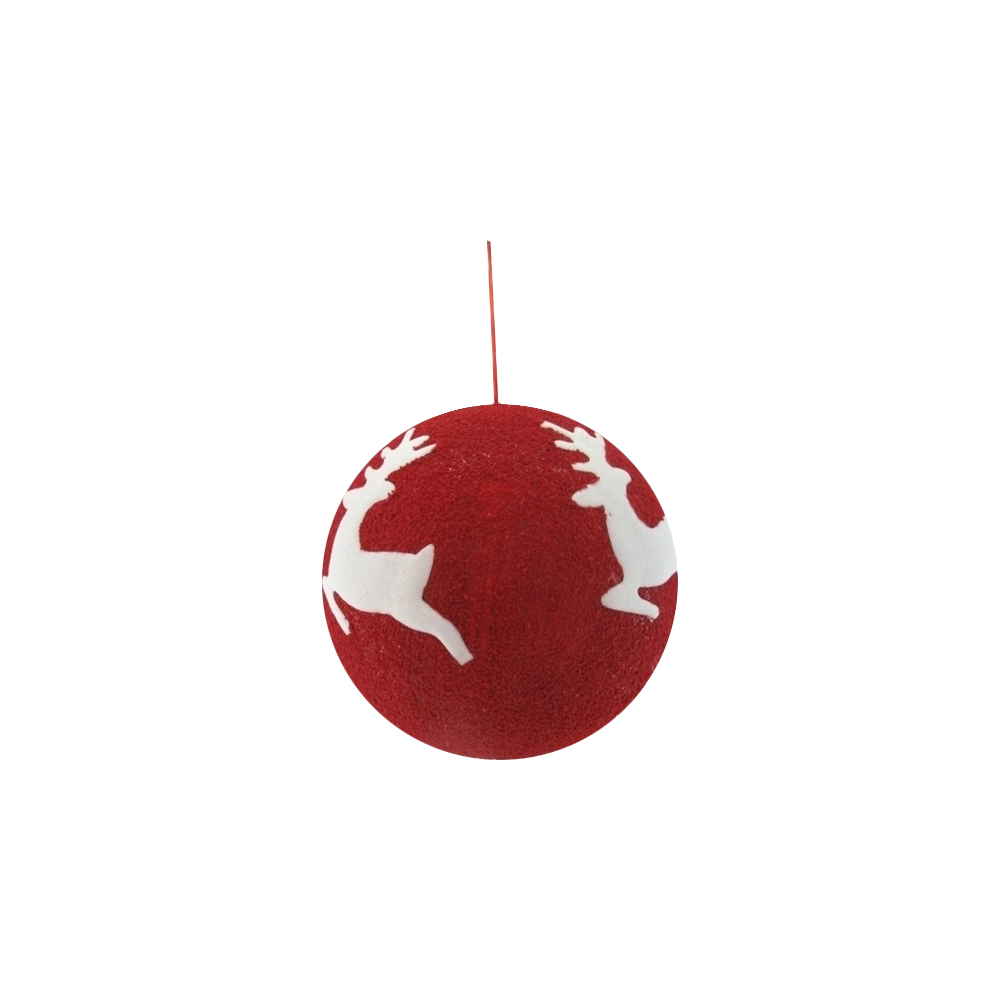 Pallina di Natale Rossa 25 cm Crystal Chic - Decorazione Patch in Tessuto Bianco