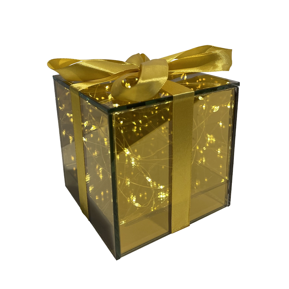 Pacco Regalo Decorativo in Vetro Gold Natalizio 12cm