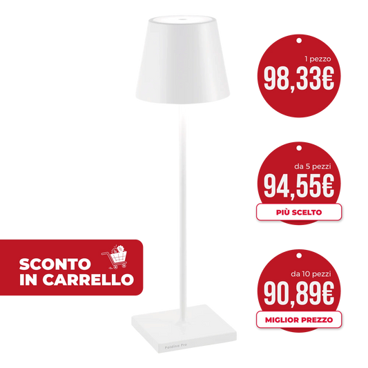 POLDINA PRO Zafferano Bianca - Lampada da Tavolo Ricaricabile Finiture Lusso