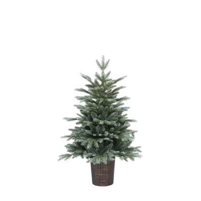 Pinetto Natalizio Argento (90 cm) in PE+PVC con Vaso Rotondo Marrone