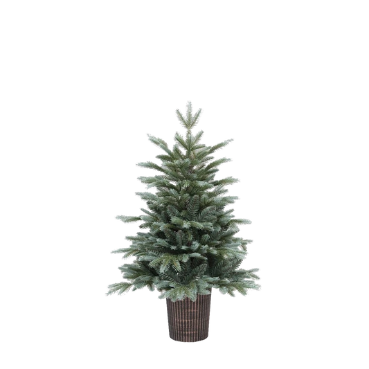 Pinetto Natalizio Argento (90 cm) in PE+PVC con Vaso Rotondo Marrone