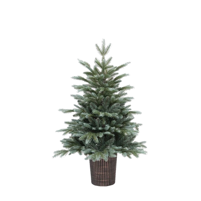 Pinetto Natalizio Argento (90 cm) in PE+PVC con Vaso Rotondo Marrone