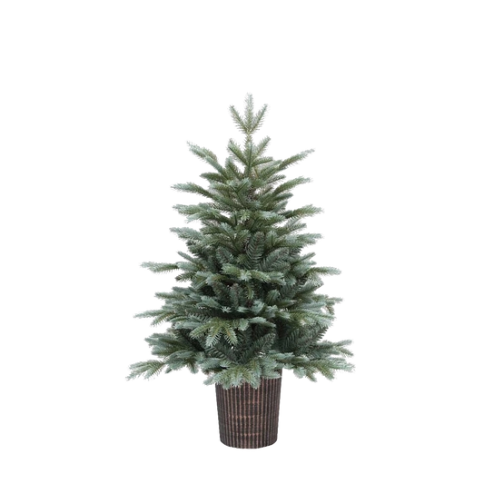 Pinetto Natalizio Argento (90 cm) in PE+PVC con Vaso Rotondo Marrone