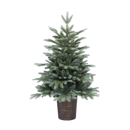 Pinetto Natalizio Argento (90 cm) in PE+PVC con Vaso Rotondo Marrone