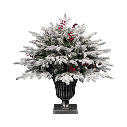 Pinetto Natalizio (75 cm) Floccato con Pigne, Bacche e Vaso