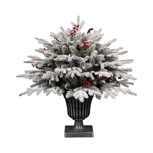 Pinetto Natalizio (75 cm) Floccato con Pigne, Bacche e Vaso