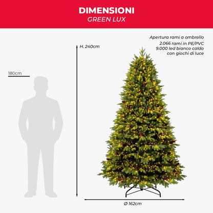 Albero di Natale Artificiale Green (240 cm) – 9.000 LED Luce Calda