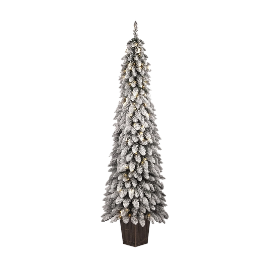 Pinetto Natalizio “Lane” (120 cm) in PVC Floccato con 250 LED Luce Calda e Vaso Quadrato