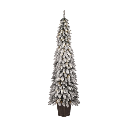 Pinetto Natalizio “Lane” (120 cm) in PVC Floccato con 250 LED Luce Calda e Vaso Quadrato