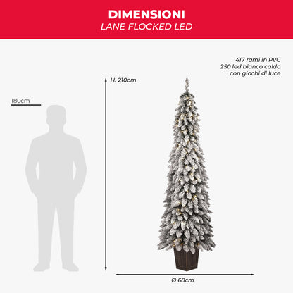 Pinetto Natalizio “Lane” (120 cm) in PVC Floccato con 250 LED Luce Calda e Vaso Quadrato