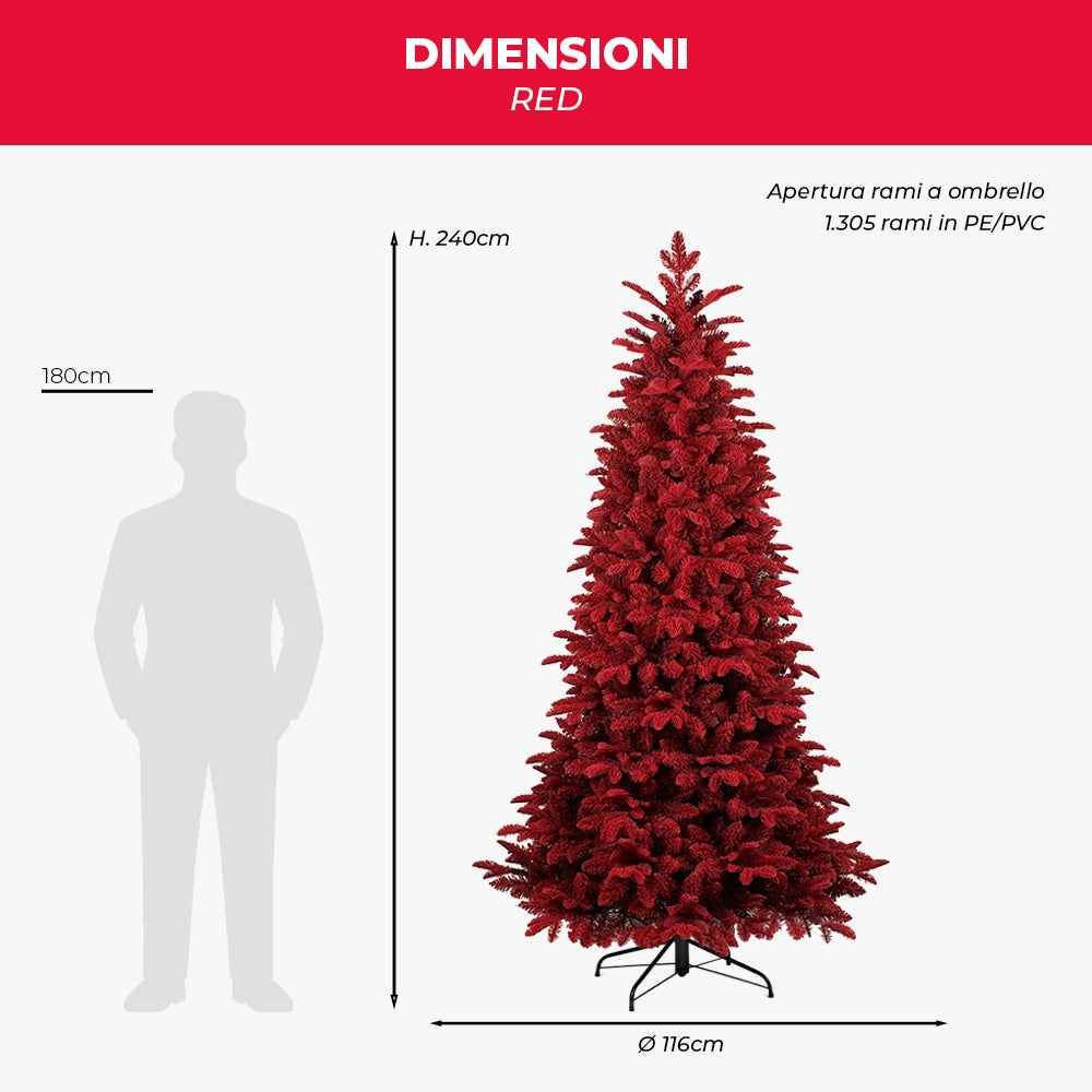 Albero di Natale Red Innevato Rosso in PE e PVC – H 240 cm