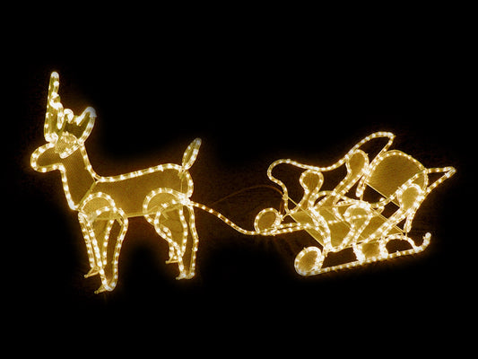 Renna con Slitta e Tubo LED Bianco Caldo