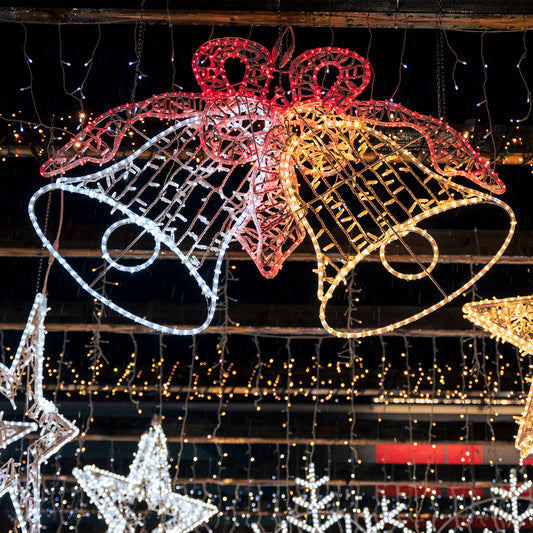 Campana Natalizia Luminosa 90 cm - Decorazione Esterna IP44 con Fiocco Rosso