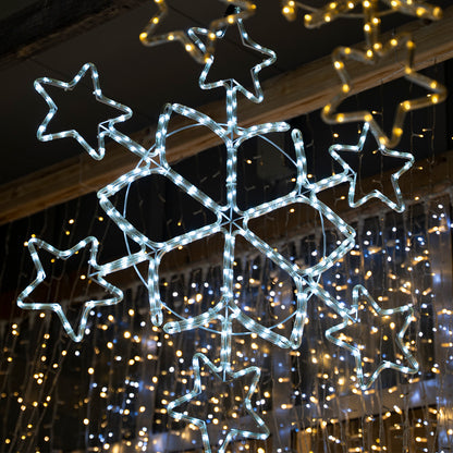Fiocco di Neve con Stelle e Tubo LED Bianco 84 cm