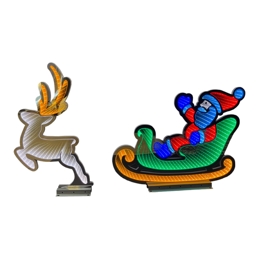 Babbo Natale su Slitta con Renna Luminosa (100 cm) con tecnologia Infinity Light