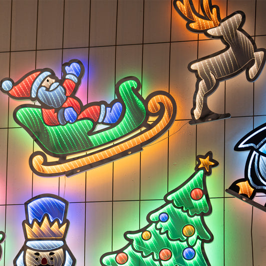 Babbo Natale su Slitta con Renna Luminosa (100 cm) con tecnologia Infinity Light