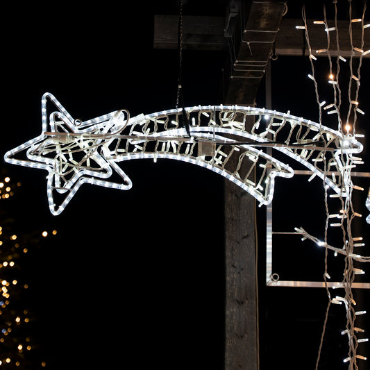 Figura natalizia doppia cometa con tubo LED e luci a lucciolone