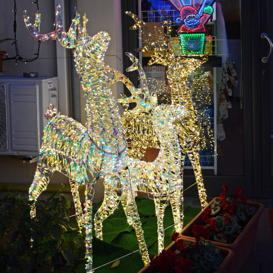 Renna luminosa Prestige effetto Rainbow con 600 gocce di LED colorati