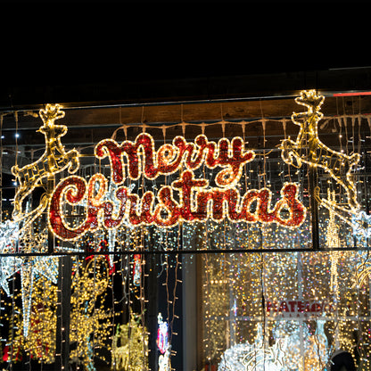 Insegna Luminosa “Merry Christmas” Bianco e Bianco Caldo 400x96 cm