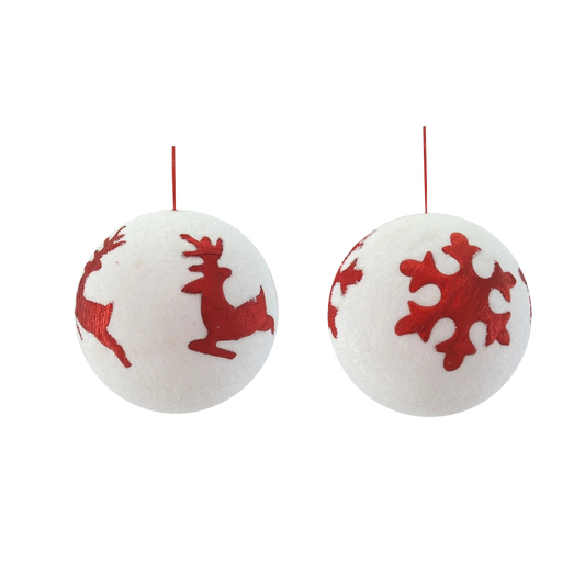 Sfera Decorativa Crystal Chic 25cm Bianca con Decoro Patch Stoffa Rossa