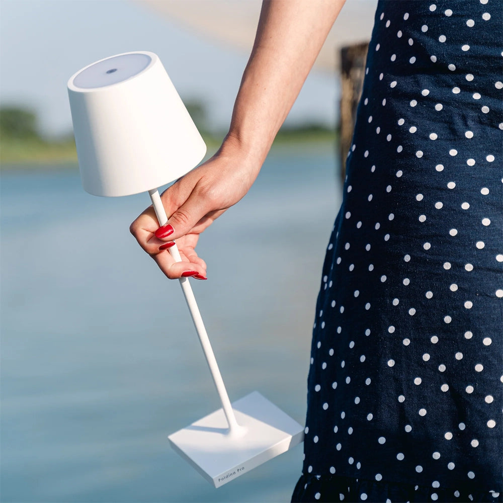 POLDINA PRO Zafferano Bianca - Lampada da Tavolo Ricaricabile Finiture Lusso