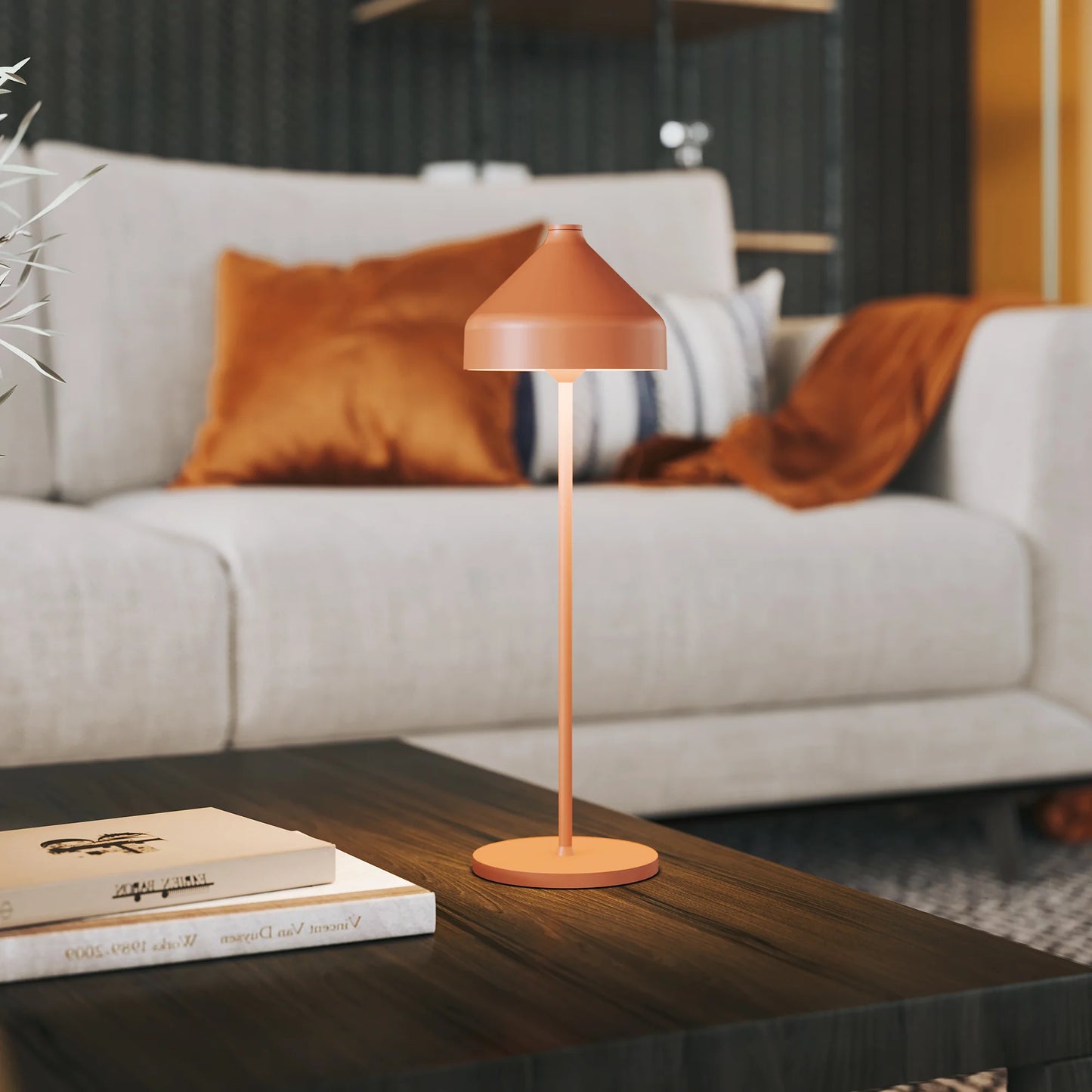 AMELIE Zafferano - Lampada da tavolo LED ricaricabile con dimmer touch